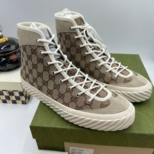 Men’s Gucci GG canvas, aged high top sneakers size 10.5 made in Spain